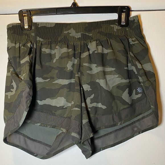 ATHLETA Printed Mesh Racer Run Shorts 4” Camo Mesh Green Women’s Size Small - Picture 5 of 9